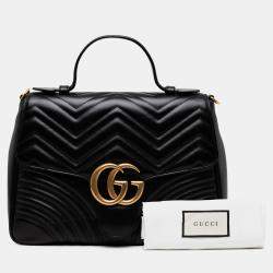 Pre Owned Gucci Black Medium GG Marmont Matelasse Leather Top Handle Satchel