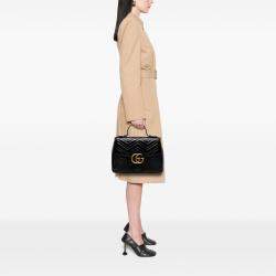 Pre Owned Gucci Black Medium GG Marmont Matelasse Leather Top Handle Satchel