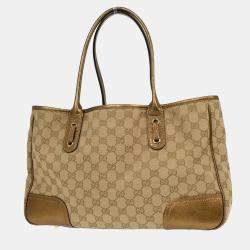Pre Owned Gucci Beige Gold GG Tote Bag