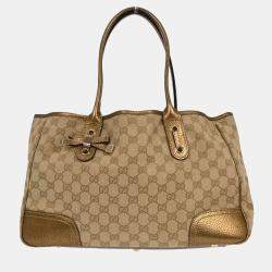 Pre Owned Gucci Beige Gold GG Tote Bag