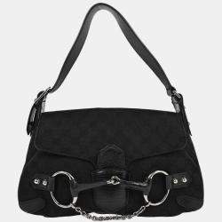 Pre Owned Gucci Black Horsebit GG Handbag