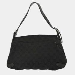 Pre Owned Gucci Black Horsebit GG Handbag