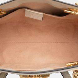 Pre Owned Gucci Brown White Small GG Supreme Flora Padlock Tote