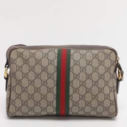 Pre Owned Gucci Beige/Brown GG Supreme Canvas and Leather Small Ophidia Crossbody Bag