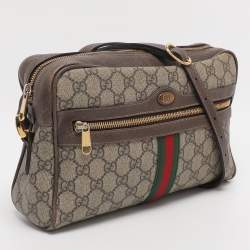 Pre Owned Gucci Beige/Brown GG Supreme Canvas and Leather Small Ophidia Crossbody Bag