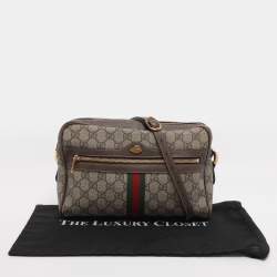 Pre Owned Gucci Beige/Brown GG Supreme Canvas and Leather Small Ophidia Crossbody Bag