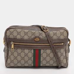 Pre Owned Gucci Beige/Brown GG Supreme Canvas and Leather Small Ophidia Crossbody Bag