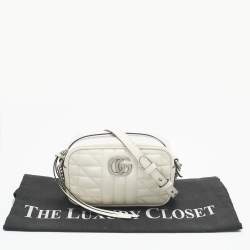 Pre Owned Gucci White Mix Quilted Leather Mini GG Marmont Camera Bag 