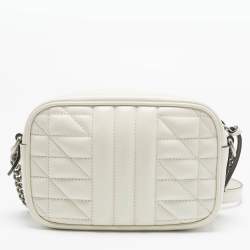 Pre Owned Gucci White Mix Quilted Leather Mini GG Marmont Camera Bag 