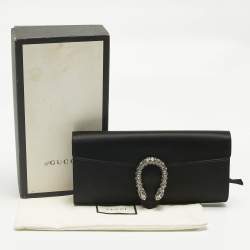 Pre Owned Gucci Black Satin Dionysus Crystals Clutch