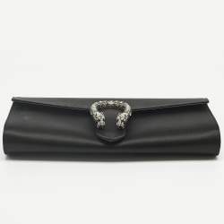 Pre Owned Gucci Black Satin Dionysus Crystals Clutch