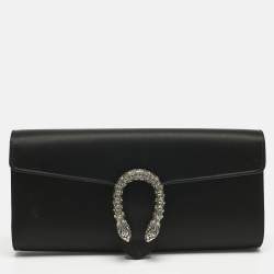 Pre Owned Gucci Black Satin Dionysus Crystals Clutch