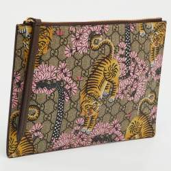 Pre Owned Gucci Multicolor GG Supreme Canvas Bengal Tiger Print Zip Pouch