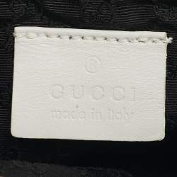 Pre Owned Gucci White Perforated Leather Bamboo Handle Bag
