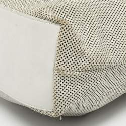 Pre Owned Gucci White Perforated Leather Bamboo Handle Bag