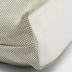 Pre Owned Gucci White Perforated Leather Bamboo Handle Bag
