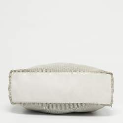 Pre Owned Gucci White Perforated Leather Bamboo Handle Bag