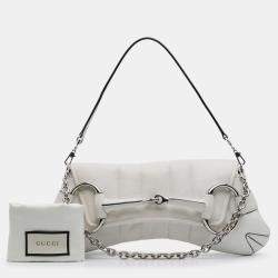 Pre Owned Gucci White Small Leather Horsebit Chain Satchel