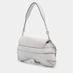 Pre Owned Gucci White Small Leather Horsebit Chain Satchel