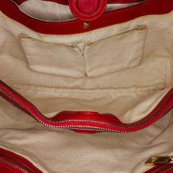 Pre Owned Gucci Red Medium Calfskin Bamboo Shopper Satchel