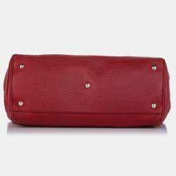 Pre Owned Gucci Red Medium Calfskin Bamboo Shopper Satchel