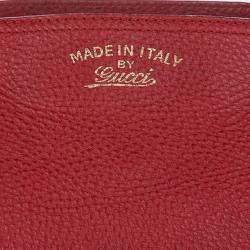 Pre Owned Gucci Red Medium Calfskin Bamboo Shopper Satchel
