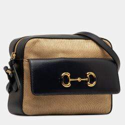 Pre Owned Gucci Beige/Black Horsebit 1955 Flap Pocket Camera Bag