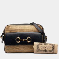 Pre Owned Gucci Beige/Black Horsebit 1955 Flap Pocket Camera Bag