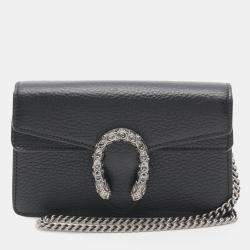 Pre Owned Gucci Black Super Mini Dionysus Leather Crossbody Bag