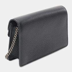Pre Owned Gucci Black Super Mini Dionysus Leather Crossbody Bag