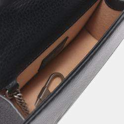 Pre Owned Gucci Black Super Mini Dionysus Leather Crossbody Bag