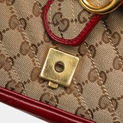 Pre Owned Gucci Beige Brown Small GG Marmont GG Matelasse Diagonal Canvas Shoulder Bag
