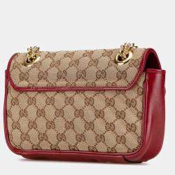 Pre Owned Gucci Beige Brown Small GG Marmont GG Matelasse Diagonal Canvas Shoulder Bag