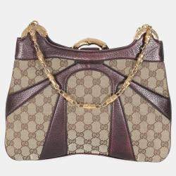 Pre Owned Gucci Tom Ford Metallic Purple Beige Monogram Bamboo Chain Shoulder Bag