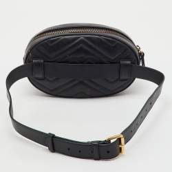 Pre Owned Gucci Black Leather Animal Studs GG Marmont Belt Bag