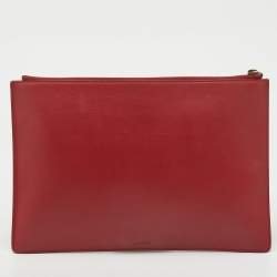 مملوكة مسبقًا Gucci Red Leather Ghost Diamond Print Zip Pouch Clutch