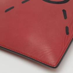 مملوكة مسبقًا Gucci Red Leather Ghost Diamond Print Zip Pouch Clutch