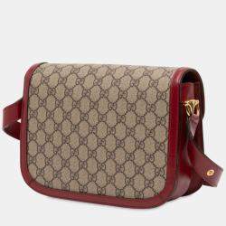 Pre Owned Gucci Brown Medium GG Supreme Horsebit 1955 Shoulder Bag