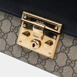 Pre Owned Gucci Beige/Black Medium GG Supreme Padlock Shoulder Bag