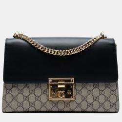 Pre Owned Gucci Beige/Black Medium GG Supreme Padlock Shoulder Bag