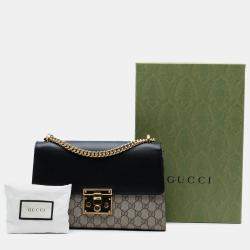 Pre Owned Gucci Beige/Black Medium GG Supreme Padlock Shoulder Bag