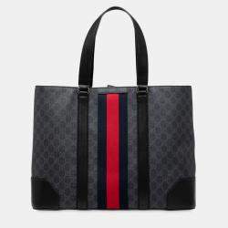 Pre Owned Gucci Black Large GG Supreme Web Tote