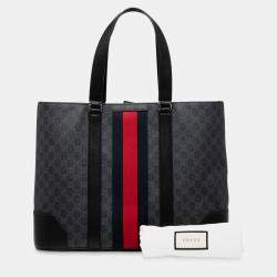 Pre Owned Gucci Black Large GG Supreme Web Tote