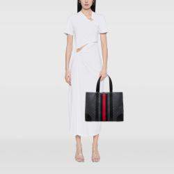 Pre Owned Gucci Black Large GG Supreme Web Tote