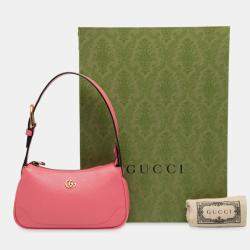 Pre Owned Gucci Pink Mini Leather Aphrodite Shoulder Bag
