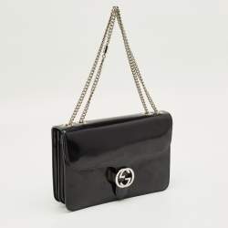 Pre Owned Gucci Black Glossy Leather Medium Interlocking G Shoulder Bag