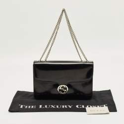 Pre Owned Gucci Black Glossy Leather Medium Interlocking G Shoulder Bag