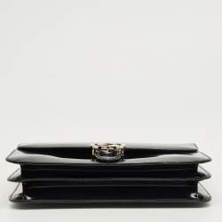Pre Owned Gucci Black Glossy Leather Medium Interlocking G Shoulder Bag