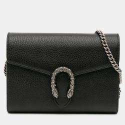 Pre Owned Gucci Black Mini Leather Dionysus Wallet on Chain