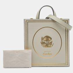 Pre Owned Gucci Beige Garden Calfskin Mushrooms Vertical Shopping Tote